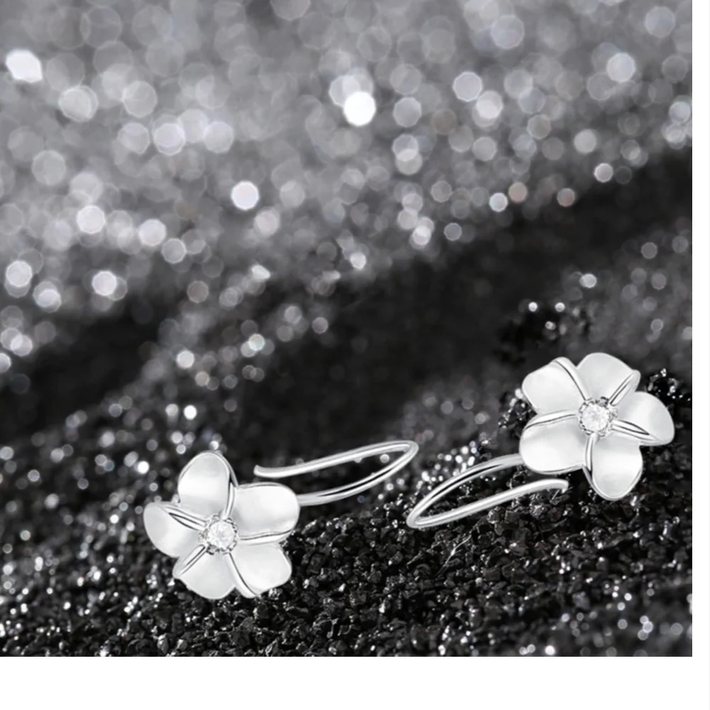 925 Sterling Silver Plumeria Earrings - Picture 3 of 4